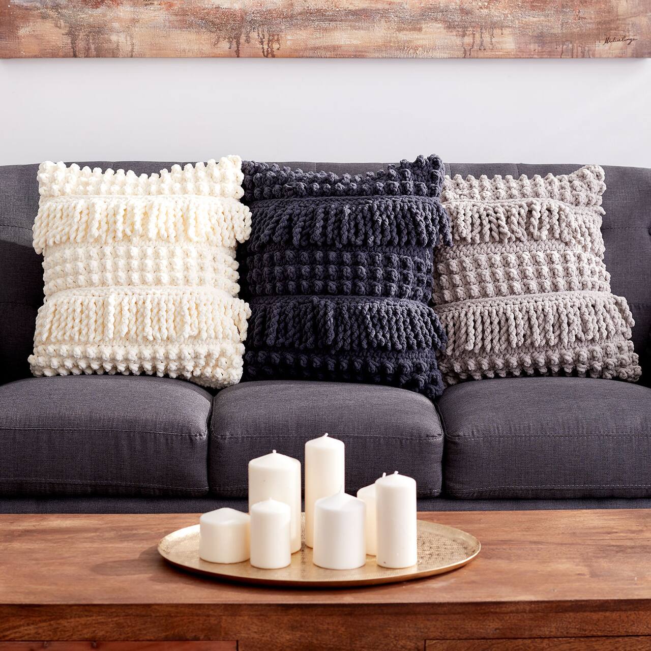 Bernat&#xAE; Blanket&#x2122; Bobble and Fringe Crochet Pillow